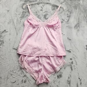 Avidlove Pajama Set Womens M Pink Satin Lace Cami Shorts Lingerie Sleepwear Sexy